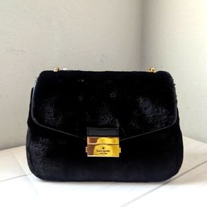 Kate Spade Carey Black Faux Fur Small Flap Shoulder Crossbody